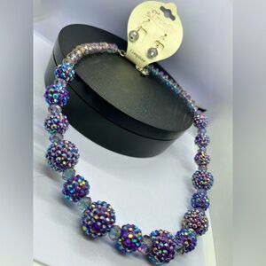 Vintage Purple Beaded Rhinestone Accent Necklace with earrings